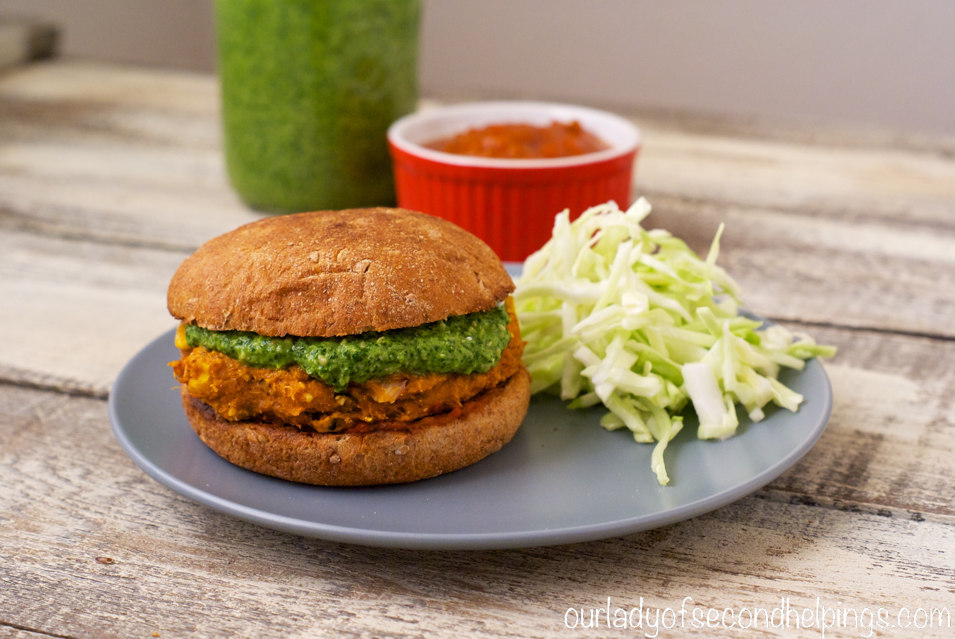 Sweet Potato Burger with Cabbage Slaw