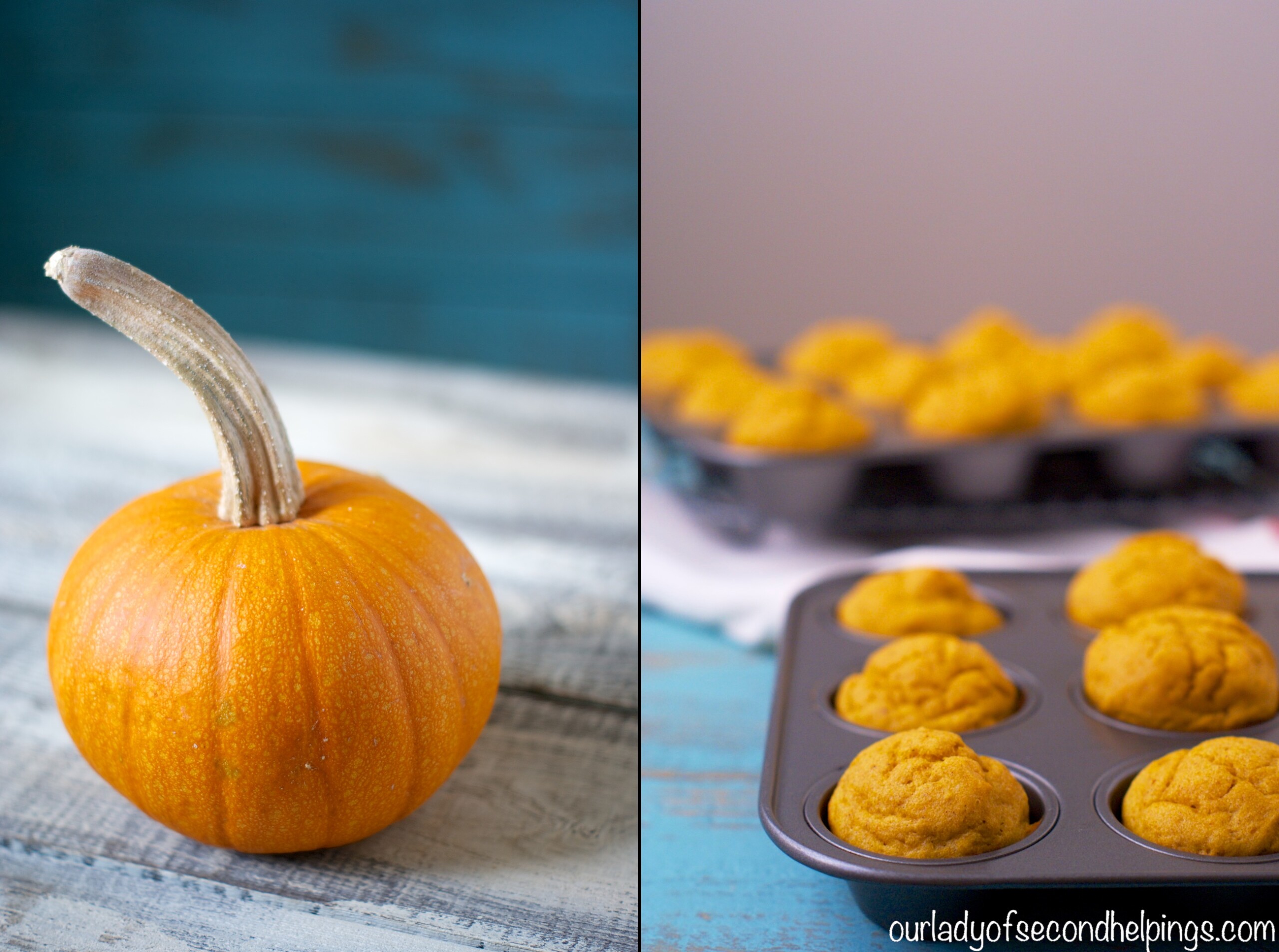 Pumpkin Spice Mini Muffins Pumpkin and Mini Muffins in a tin