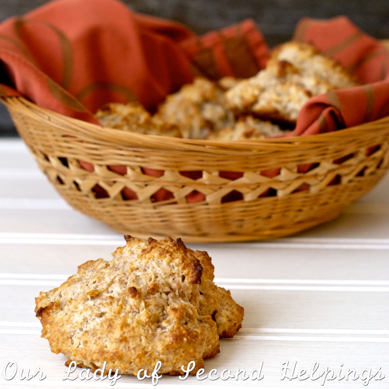 Light & Buttery Drop Biscuits - A healthier version of a holiday staple a basket of drop biscuits