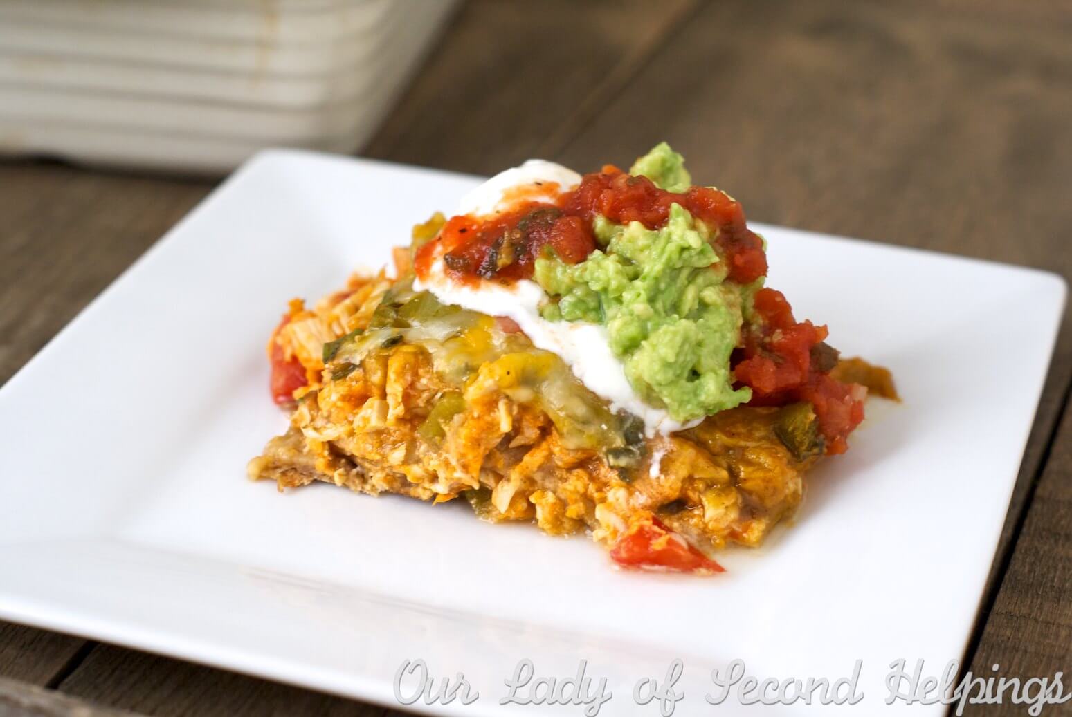 Healthy Chicken & Sweet Potato Layered Enchiladas | Our Lady of Second Helpings