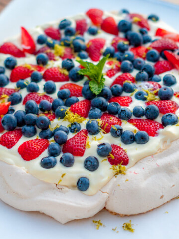 Berry-lime pavlova, a light dessert that features fresh fruit and takes very little time to prepare. You'll love this fast, easy & healthy dessert