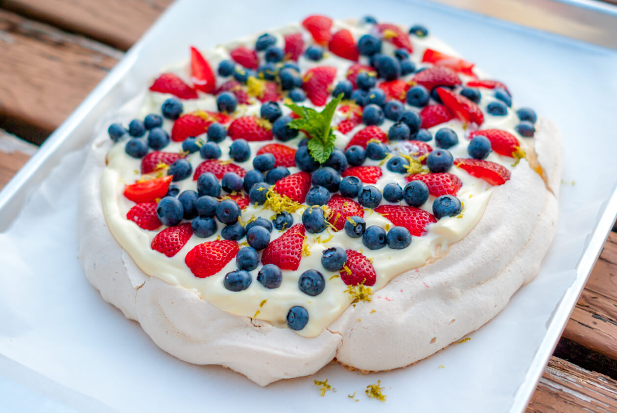 Berry-lime pavlova, a light dessert that features fresh fruit and takes very little time to prepare. You'll love this fast, easy & healthy dessert