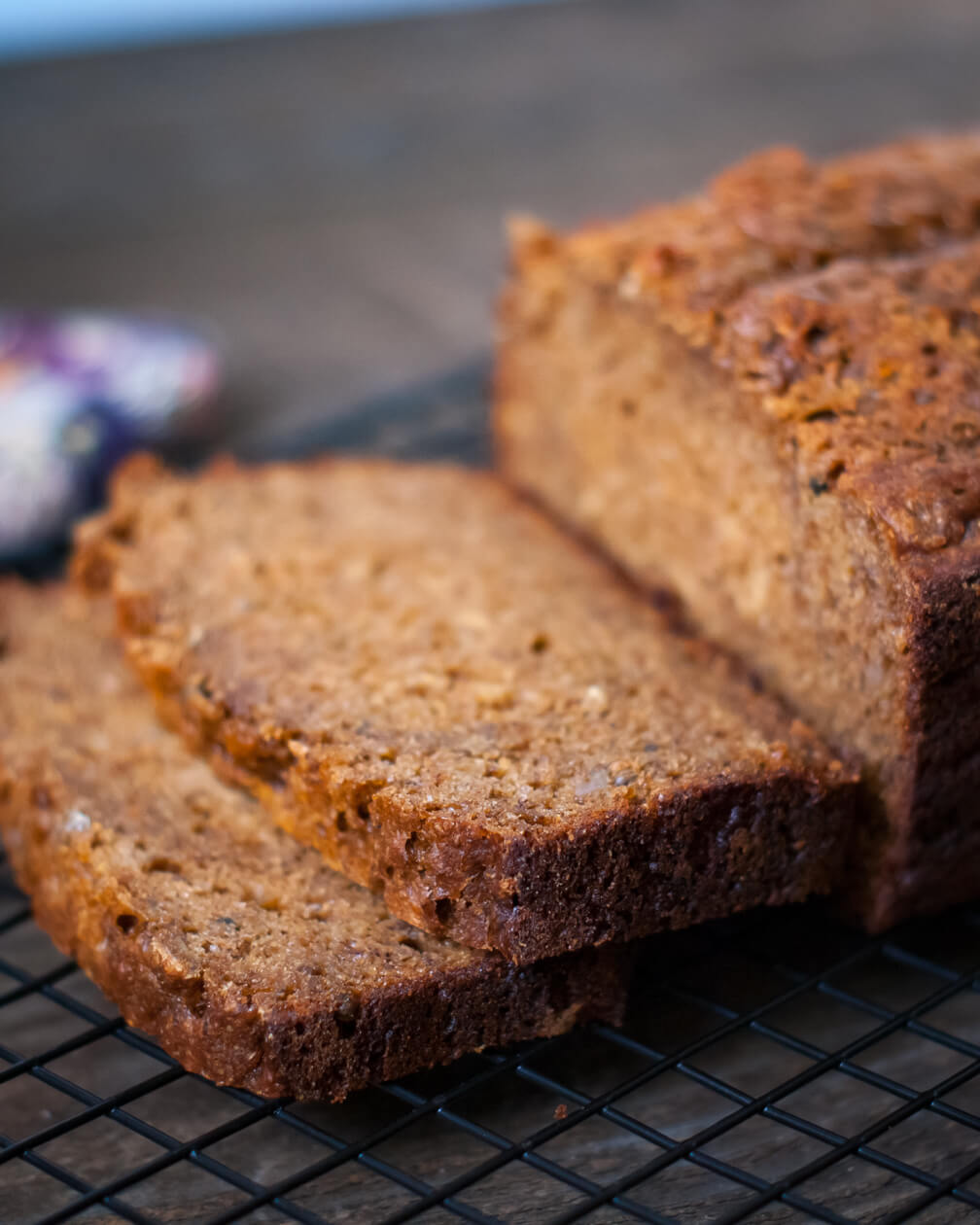 Molasses Banana-Oat Bread hearty with a subtle sweetness. Perfectly satisfying as a wholesome snack or quick meal on the go. An excellent recipe to use over-ripe bananas.