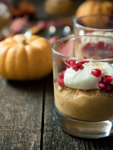 These airy pumpkin pie parfaits are a perfectly festive fall dessert. They are so luscious and so simple, you will want to make sure to include them on your Thanksgiving menu.