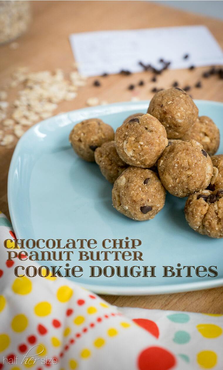 Peanut Butter Chocolate Chip Cookie Dough Bites - a healthy snack that tastes like a soft cookie made with dates, applesauce, & oats