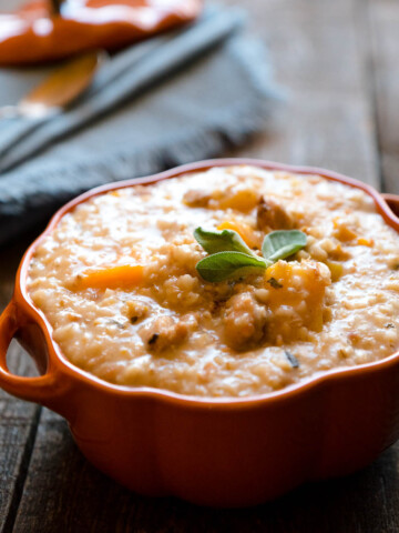 Slow cooker Oat Risotto with sausage and butternut squash
