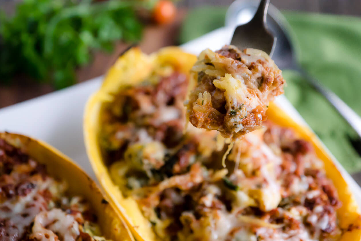 Italian spaghetti squash baked in the shell