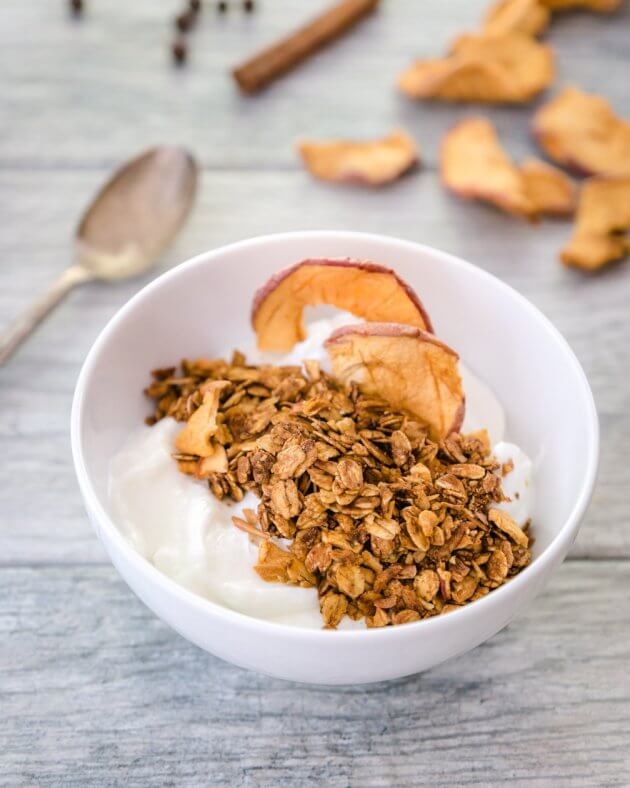 Easy Apple Cinnamon Homemade Granola is a quick and easy granola recipe. Pair with yogurt for a quick deliciously satisfying weight loss friendly breakfast.