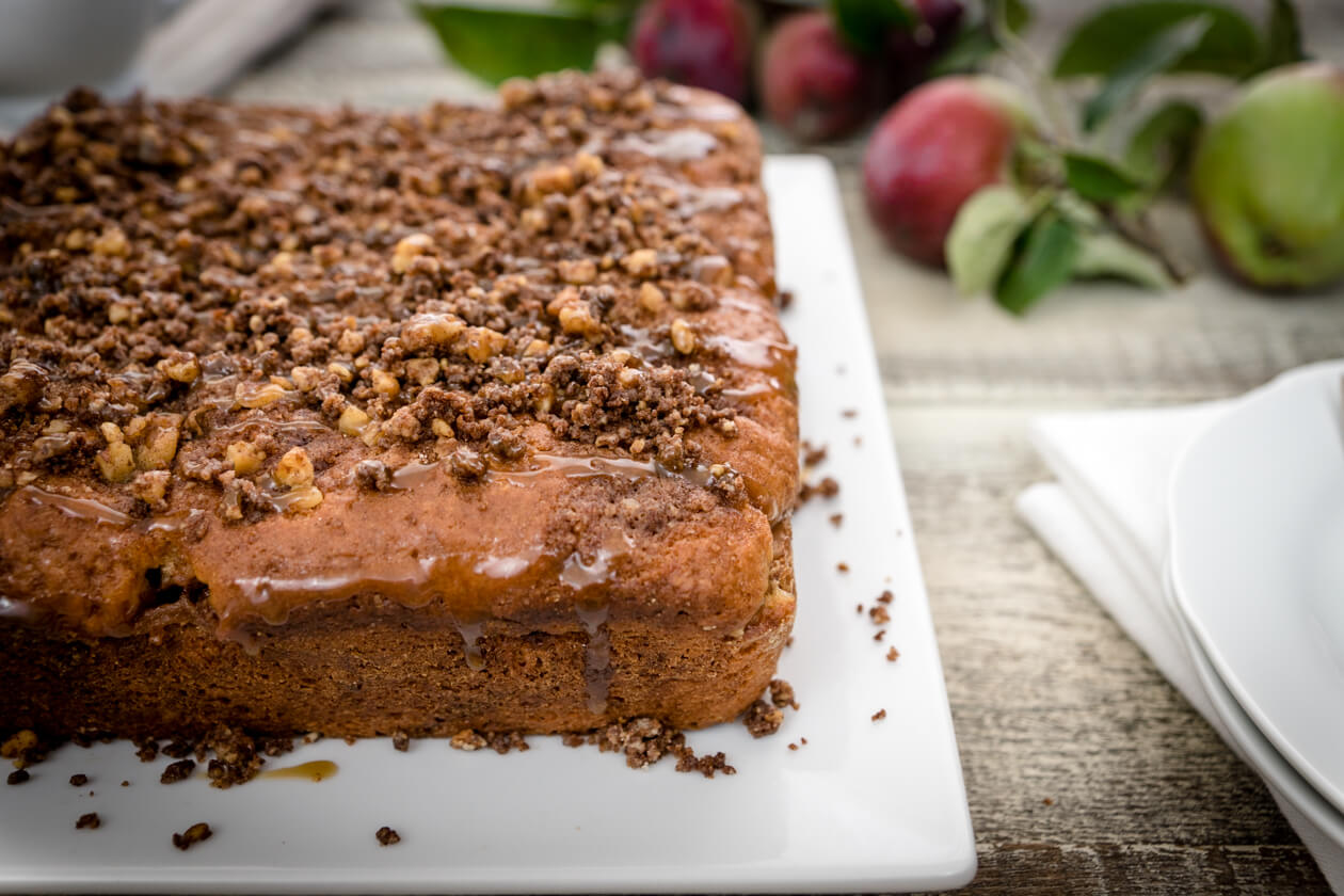 Caramel apple coffee cake enhances a classic recipe with a tempting layer of brown sugar and cinnamon apples. Sure to become a favorite family recipe.