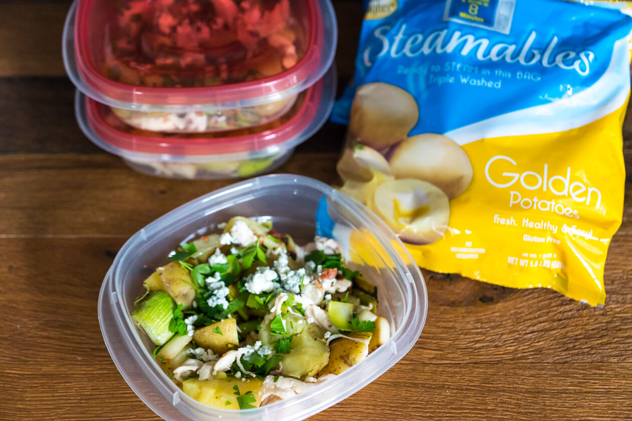 Potato lovers rejoice! Quick chicken bacon potato bowl with buttery leeks is healthy comfort food you can make in minutes.